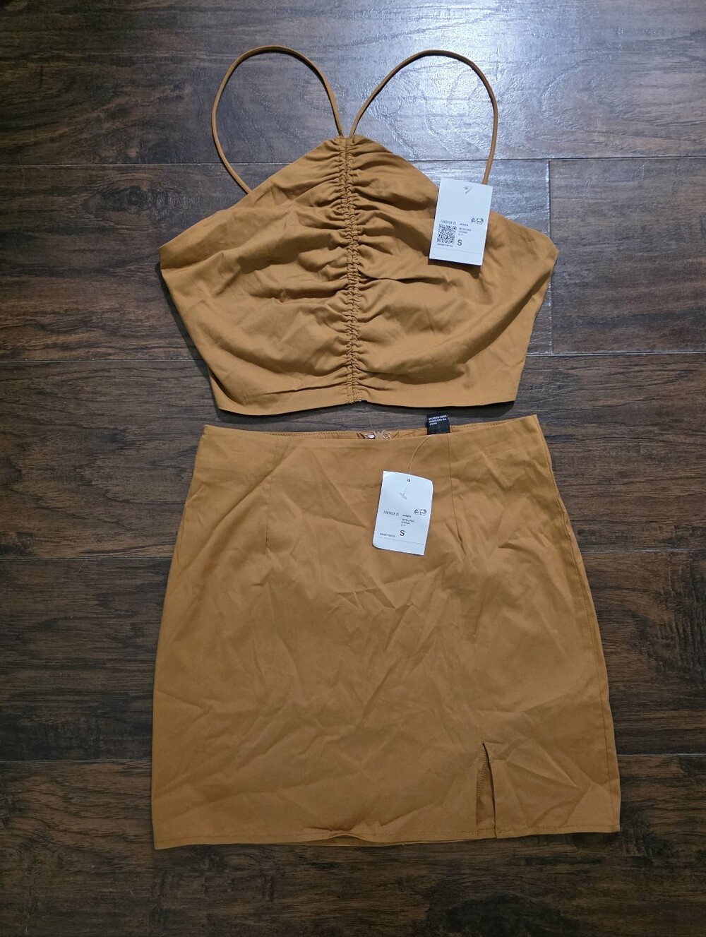 NWT Forever 21 Two-Piece Mustard Yellow Crop Top and Skirt Set